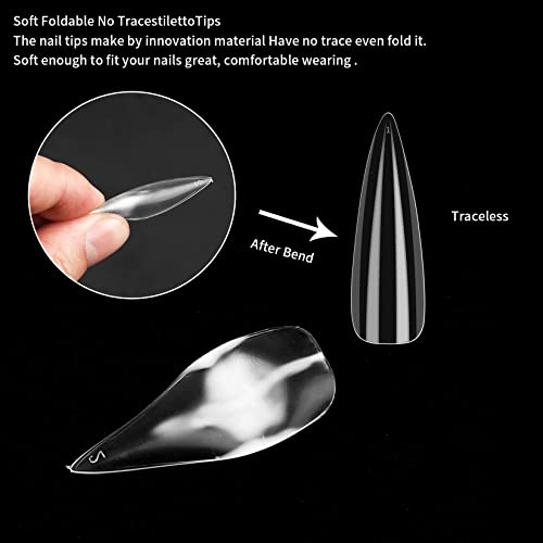 woshilaoDS 240 Pcs Clear Stiletto Nail Tips, Gel Full Cover Long Fake Nail Tips, Acrylic Press on Nails Tip - Image 3