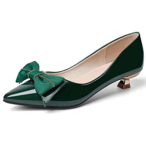 Womens Low Kitten Heels Dressy Shoes Work Comfortable Closed Toe Flower Slip on Formal Party Dance Heeled Pumps2