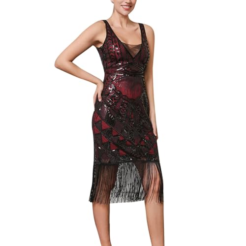 Vestido Gatsby de lentejuelas brillantes con flecos en capas y corte femenino