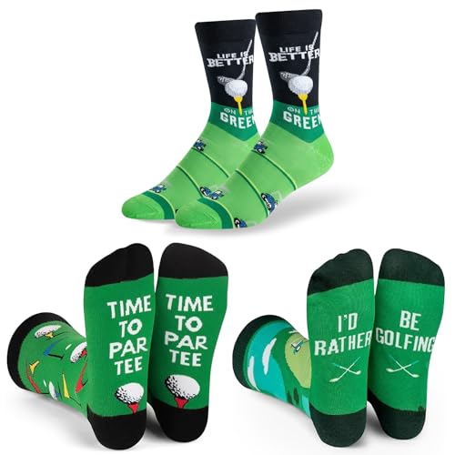 AMOturuxient 3 Pairs Golf Socks for Men 9-12 Funny Cotton Socks Gifts for Men Dad Husband Grandad Casual Golf Accessories for Christmas Birthday Valentines (green01)