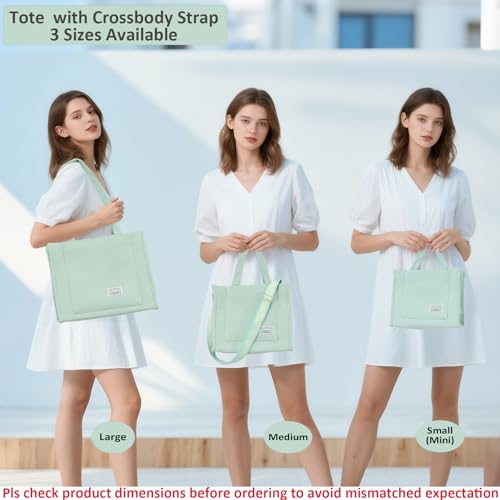 Image of UERRUAM Tote Bag for Women with Compartments,Corduroy Tote for Work Travel College Book Bag Women Purse Handbag Crossbody Bag
