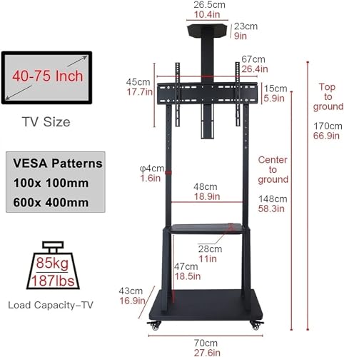 Soporte móvil para TV con ruedas y estante ajustable miniatura 2