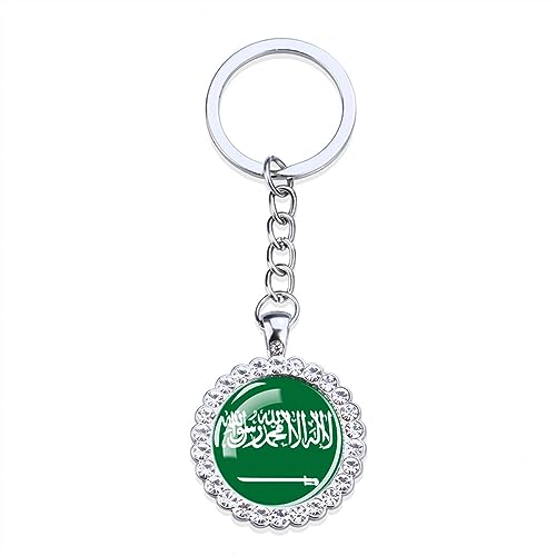 Texte Simple Drapeau De L'Arabie Saoudite Porte-Clés,Femmes Verre Porte-Clés Strass Bijoux,Sac De Voiture Portefeuille Ornements Artisanat Accessoire Décoration Cabochon Pendentif Cadeaux Susp