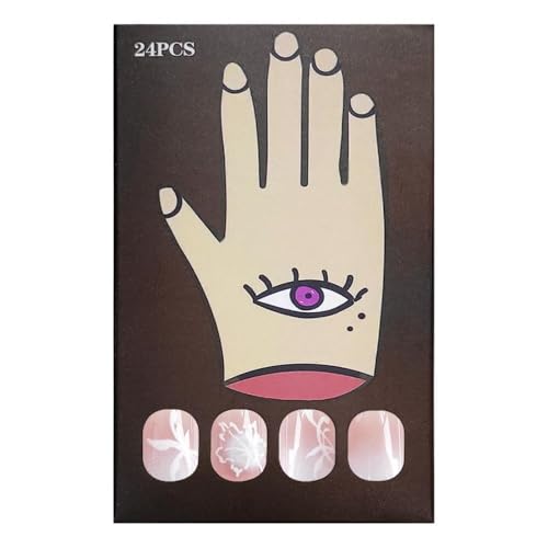 Image of Short Square Nail Press ons Pink White Fake Nails French Tip Glue on Nails with Ombre Design Glossy Reusable Artificial Acrylic Full Cover Maple Leaf Stick on Nails for Women Manicure 24Pcs