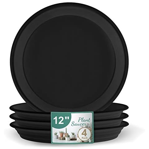 JOYSEUS Plant Saucer - 12 inch - 4 Pack Durable Plastic Plant Tray for Plant Pots, Thick Plant Saucer for Outdoor & Indoor Plants Cover