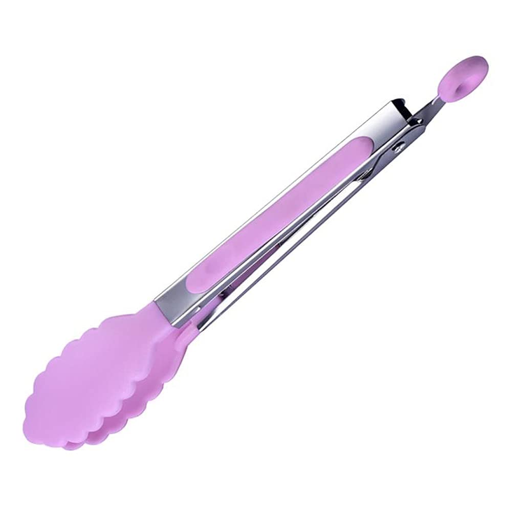 Pinza multiusos de silicona, Pinzas de cocina Cerradura acero inoxidable multicolor Puntas silicona BBQ(Pink)