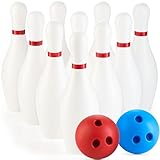 Kids Bowling Set - 10 White Plastic Pins & 2 Lightweight Bowling Balls - Family Fun Indoor & Outdoor Toddler...