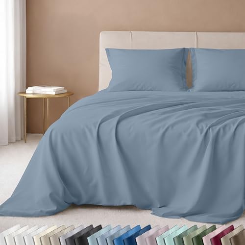 Image of California Design Den King Size Sheet Set - 100% Cotton, Luxury 600 Thread Count Deep Pocket King Sheets, Durable Bedding with Sateen Weave - Pastel Blue