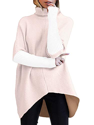 Image of ANRABESS Womens Casual Fall Sweater Turtleneck High Neck Batwing Sleeve Oversized Sweater Dress