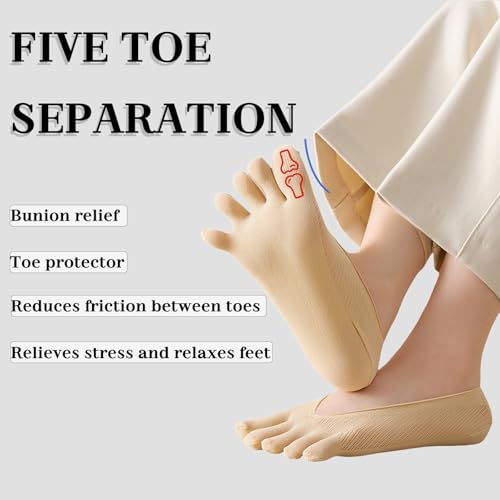 Image of 5 Pairs Toe Separator Socks, No Show Low Cut Yoga Toes, Light Breathable Compression Socks for Women, Non-Slip
