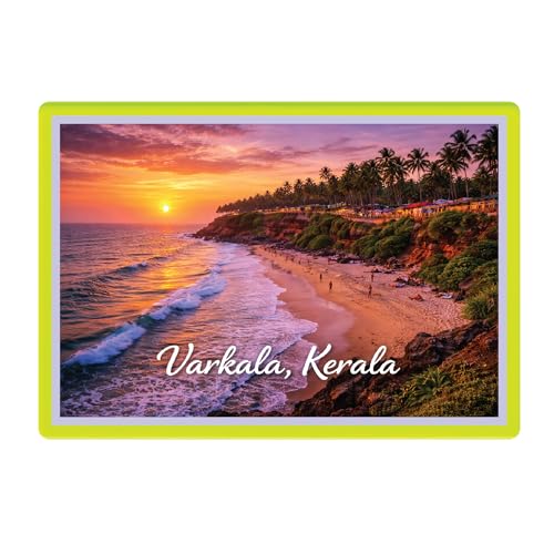 Image of Decorative Fridge Magnet with Glowing Border | Pack of 1 (Varkala, Kerala, 3x2 inch - Fluorescent Border)