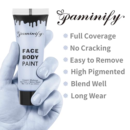 Paminify Halloween Zombie Makeup Kit,1.01oz Zombie Grey Blue Face Body Paint and 30ml Washable Dripping Fake Blood with sponge,Light Gray Face Painting SFX Cream Makeup with Stage Blood for Vampires - Thumbnail 3
