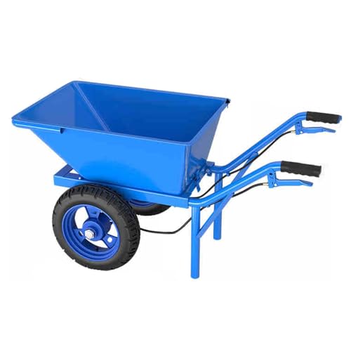 GUAWJRZDP Carretilla De Obra, Carretilla De Jardín, Carretilla De Mano Con Freno De Mano, Carro De 2 Ruedas for Trabajo Pesado, Neumático, Carro De Volcado, for Césped, Jardinería, Azul(With handbrake