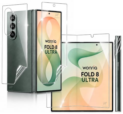 Image of WonRia Set of 4 - Screen Guard Protector Compatible with Samsung Z Fold 8 Ultra 5G Unbreakable Membrane | Front + Back + Inner + Hinge | 360 TPU Film | Installation Kit