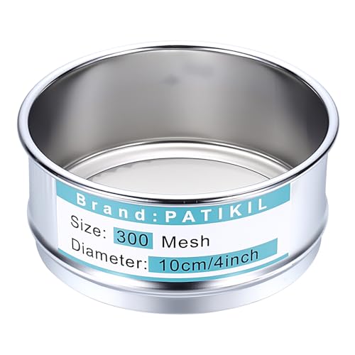 PATIKIL 300 Mesh(0.054mm) Lab Sieve, 3.9"(10cm) Diameter Sifting Screen 304 Stainless Steel Wire Cloth Fine Mesh Sieve for Industrial Laboratory Home Soil Sifter Dry Sift Screens Hash