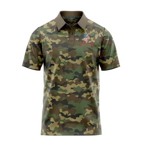 Image of Patriotic USA Golf Polo Shirt - Men's Performance Short Sleeve Moisture Quick Dry Fit Athletic Veteran UPF Stretch Casual Fun