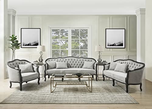 Sillón tapizado gris con respaldo capitoné marrón miniatura 7