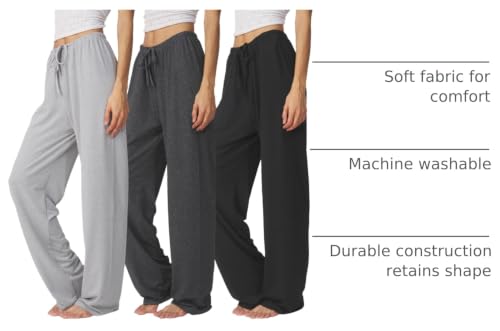 Image of Ultra Performance Pajama Pants Women 3 Pack Soft PJ Lounge Pajama Pants | 92% polyester, 8% spandex; drawstring waist; ideal for sleeping, lounging, pj pajamas for women (Avail in Plus Sizes)