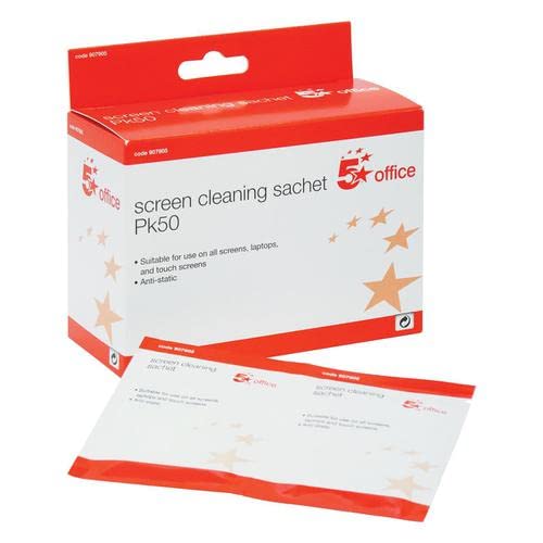5 Star Office Screen Cleaning Sachets Anti-Static [Pack 50 Wipes]+ Free finchley Refill Pen (3)