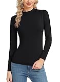 Qaffier Women Lightweight Long Sleeve Fleecewear Thermal Tops Mock Neck Basic Shirts Black X-Large