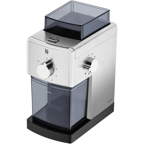 WMF Stelio Edition Kaffeemühle elektrisch, Scheibenmahlwerk aus Stahl, 17-stufiger Mahlgrad, 2-10 Tassen, für Filterkaffee oder French Press, 110 Watt