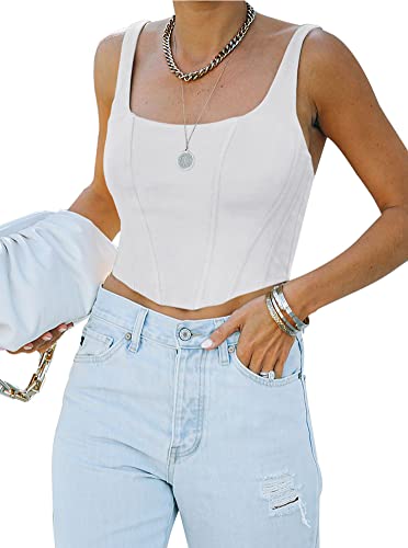 REORIA Damen Sexy Square Neck Ärmellos Trendy Night Club Cropped Tank Top...
