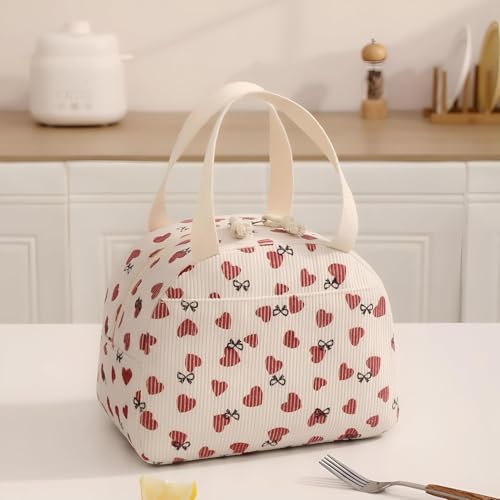 Image of SVH Thermal Lunch Tote Bag for Women & Kids | Reusable Corduroy Insulated Lunch Carrier with Spacious Storage, Front Pocket & Zipper for Daily Use (Corduroy Flower)