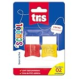 Borracha Branca Plástica com Capa Protetora, Tris, School, 2 Unidades, Cores Sortidas