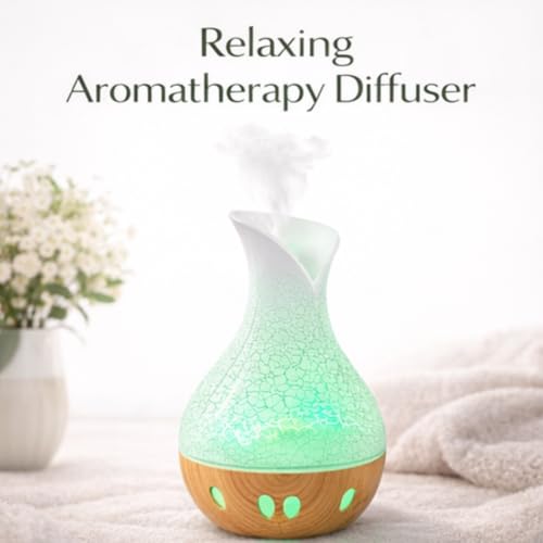 Image of Lakshiv Aroma Diffuser Humidifier for Room & Home with LED Light | Ultrasonic Cool Mist Air Humidifier for Bedroom | Essential Oil Diffuser | Wood Grain Finish | 30ml | Touch Operation (White Crystal)