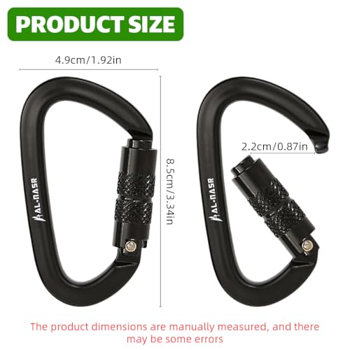 Image of Proberos Heavy Duty Carabiner, Auto-Locking 1600KG D-Shape Aluminum Alloy Climbing Carabiner for Hammock, Rock Climbing, Tree Work, Secure Twist Lock, 4.9x8.5cm
