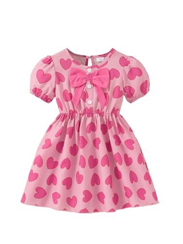 Little Girl Summer Dress 2025 Puff Sleeve Girls Casaul Printed A-line Bow Sundress