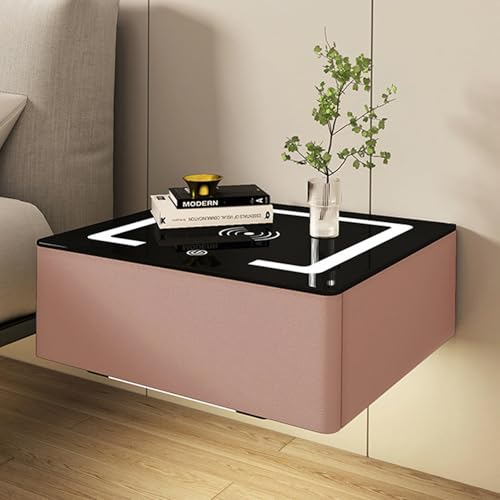 HJYBFA Mesita de Noche Flotante LED Moderna con estación de Carga USB, Cubierta de Vidrio Dormitorio, montada en la Pared