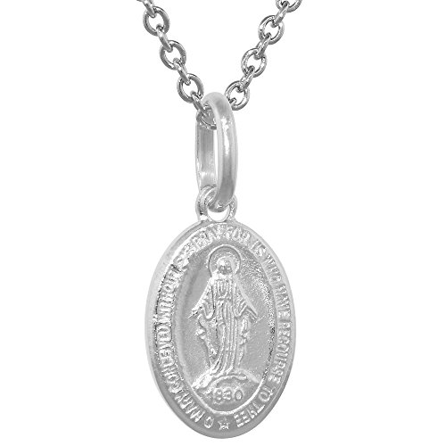 15mm Very Tiny Sterling Silver Miraculous Medal Necklace Oval Virgin Mary Italy 1/2 inch3