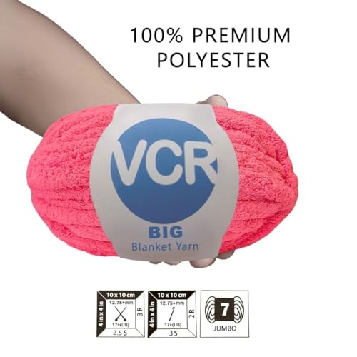 Image of VCR Bright Pink Yarn, 200 Grams Big Chunky Hank, 22 Meters Length, Suitable for Knitting Blankets and Pillows, 100% Polyester Yarn Ball for Crochet DIY, Soft Threads, Pack of 1
