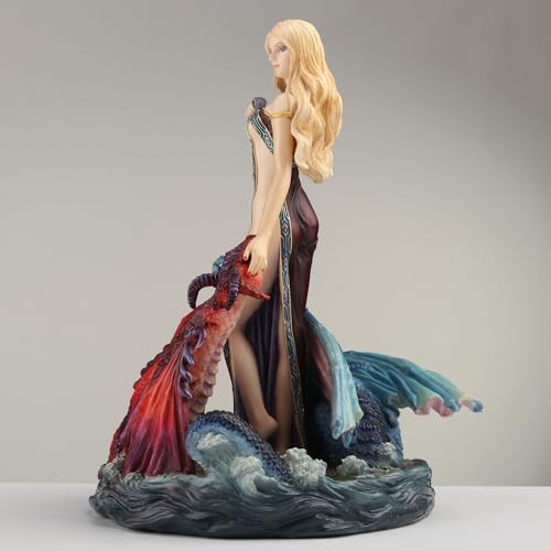 Estatua de resina pintada a mano con dragones y doncella 20 cm miniatura 7