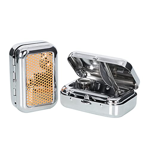 Image of 1PC Mini Compact Portable Ashtray, Stainless Steel Table-top Ash Tray, Creative Fashion Personality Small Car Ashtrays with Lid for Outdoor Travelling Camping