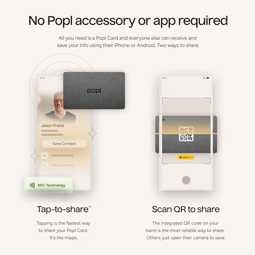 Image of Authentic Patented Popl Card (Avoid Fake Knockoffs) - Smart NFC Networking Card - Simply Tap to Exchange Contact Info, Capture Leads, & Manage Contacts (Leather Gray)