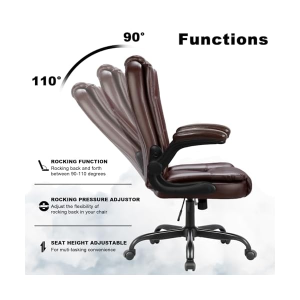 Ofika big and tall office chair computer desk chair ergonomic high back lumbar support home office chair with padded flip up arms adjustable height leather office executive chair brown  urban country home decor