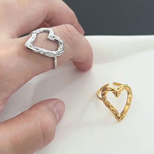 Irregular Hammered Hollow Heart Rings Gold Plated Heart Rings Jewelry for Women2