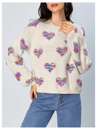Verdusa Women's Pullover Sweaters Heart Oversized Cute Lightweight Knit Sweater Tops3