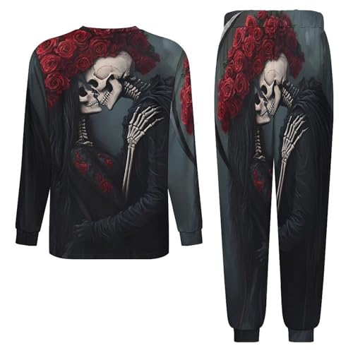 Gothic Death Skul Skeleton Kiss Men’s Pajama Set Long Sleeve Top And Pants Loungewear Sleepwear Pjs Nightwear4