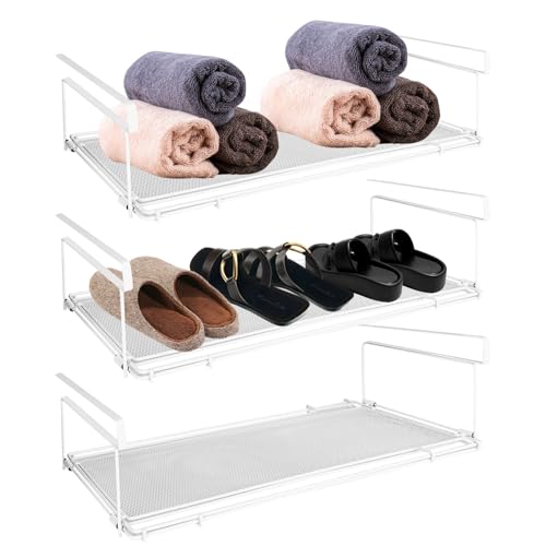 bssmmai Estantería inferior para colgar cesta extensible de metal, cesta de almacenamiento con ajustable de 40 a 80 cm para organizadores en armarios de cocina, zapateros, cajones inferiores