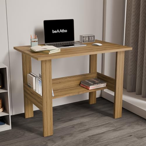 Image of beAAtho Spectrum Desk Multipurpose Workstation for Home, Office, or Study, Engineered Wood with Large Spacious Top, Open Shelf Storage, Durable & Tested for Strength, Easy to Assemble.(Beige)(DIY)