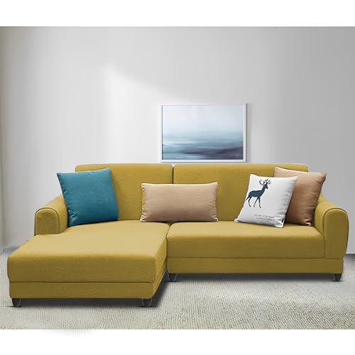 Image of Kraven LHS 4 Seater L Shape Sofa Set for Living Room (Yellow Fabric) Premium Fabric Sofa