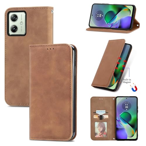 Cracedily for Motorola Moto G54 5G / Moto G64 5G Case Wallet Case Flip Leather with Card Holder Magnetic Closure Shockproof Kickstand Protective Phone Cases Cover Coffee