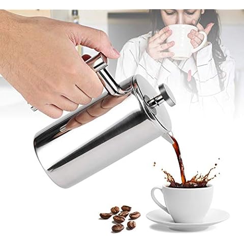 Regun Cafetera de Metal, 350ML de Doble Pared de Acero Inoxidable French Press Tetera con Filtro Cover