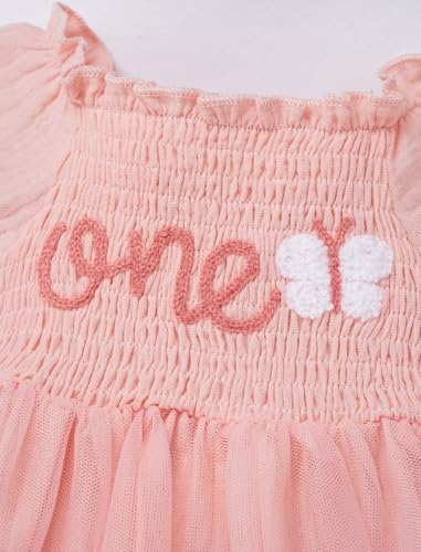 AWIBMK Baby Girl 1st Birthday Outfits Cake Smash Long Sleeve Smocked Butterfly Strawberry Romper Dress Headband Set3