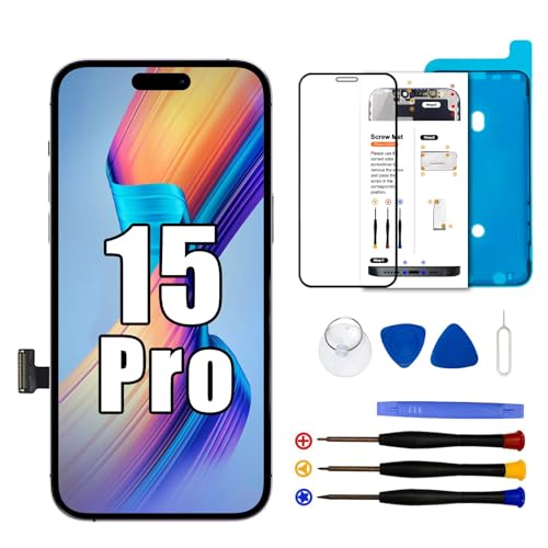 Display für iPhone 15 Pro 6.1 Bildschirm für iPhone 15 Pro Full HD 3D Touch Digitizer Display Reparaturset für iPhone 15 Pro mit Modell A3102 A2848 A3101 A3104 mit Reparatur-Werkzeug-Set