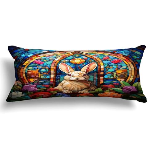 Religion Christian Easter Bunny Rabbit Stained Glass Decorative Long Body Pillow Cover Case for Bedding Sofa Hotel Home Decor,20x54in Long Pillowcase Gifts for Adults Pregnant Women Girls