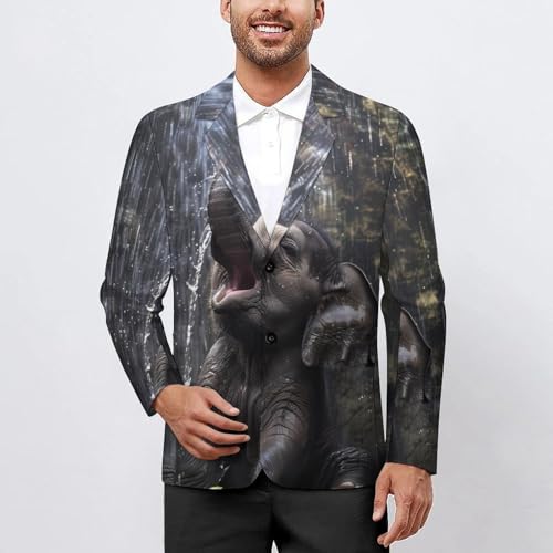 Elephant Under Waterfall Men's Suits Dress Business Formal Suit Print Jackets Coat For Wedding Party2